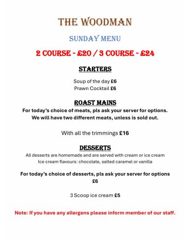 Sunday Menu Sunday Menu